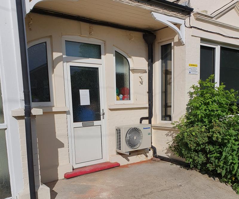 Panasonic air conditioning unit on outside of care home