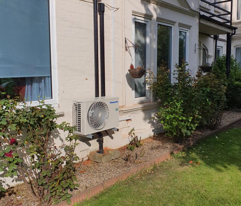 Panasonic air conditioning unit on outside of care home